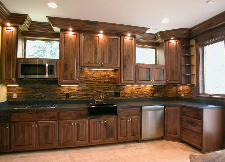 wooden cabinets in a renovated kitchen